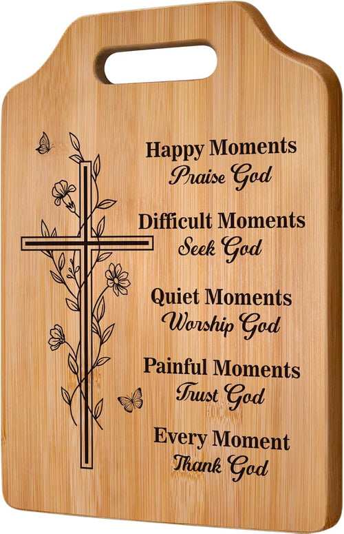 Christian Bamboo Cutting Board with Bible Verse – Engraved Cross Charcuterie & Kitchen Decor, Faith Gift for Her