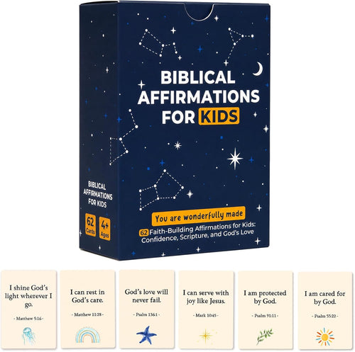 Biblical Affirmation Cards for Kids, 62 Christian Encouragement Cards for Boys and Girls, Back to School Confidence and Scripture Gift