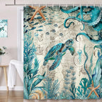 Sea Turtle Bible Verse Shower Curtain, Coastal Christian Decor Accessories Hooks Included 72X72IN