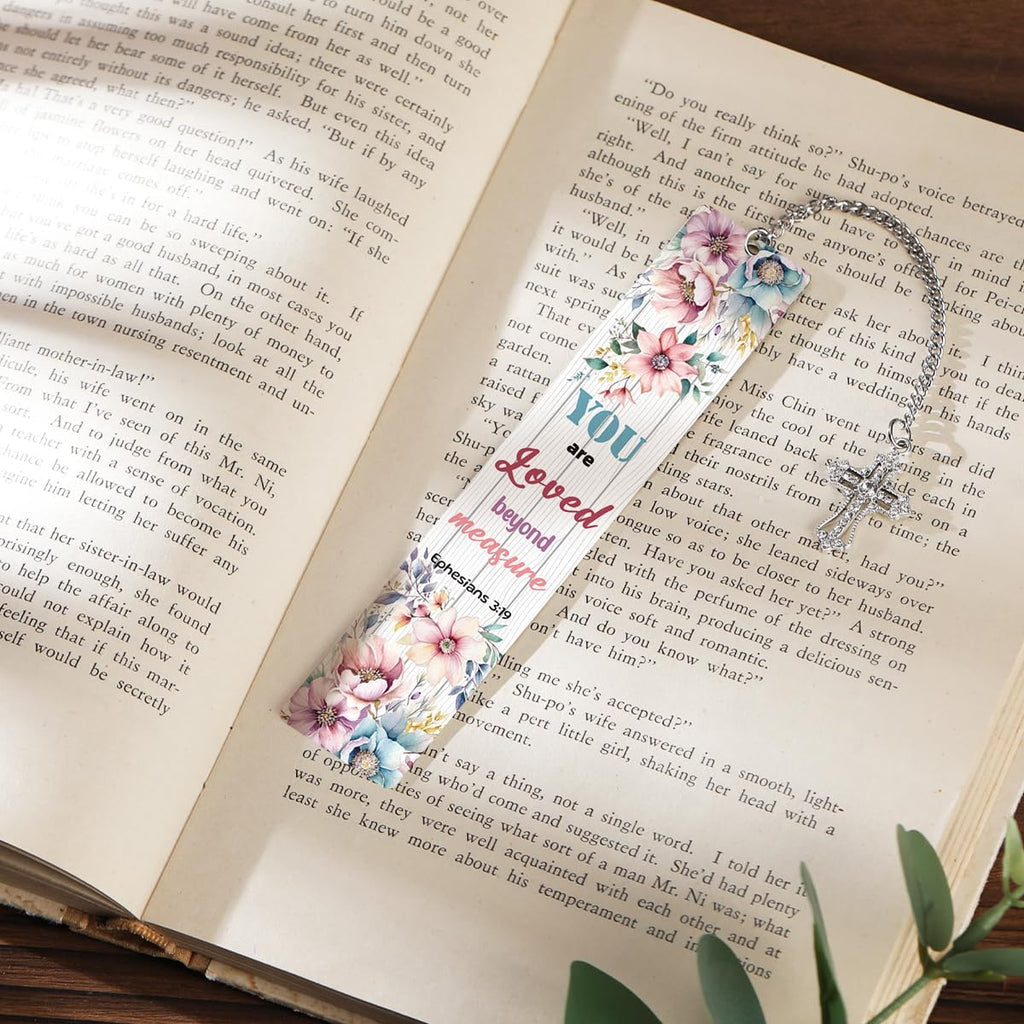 You Are Loved Beyond Measure" Metal Bible Verse Bookmark – Christian Gift for Women with Cross Charm & Gift Box