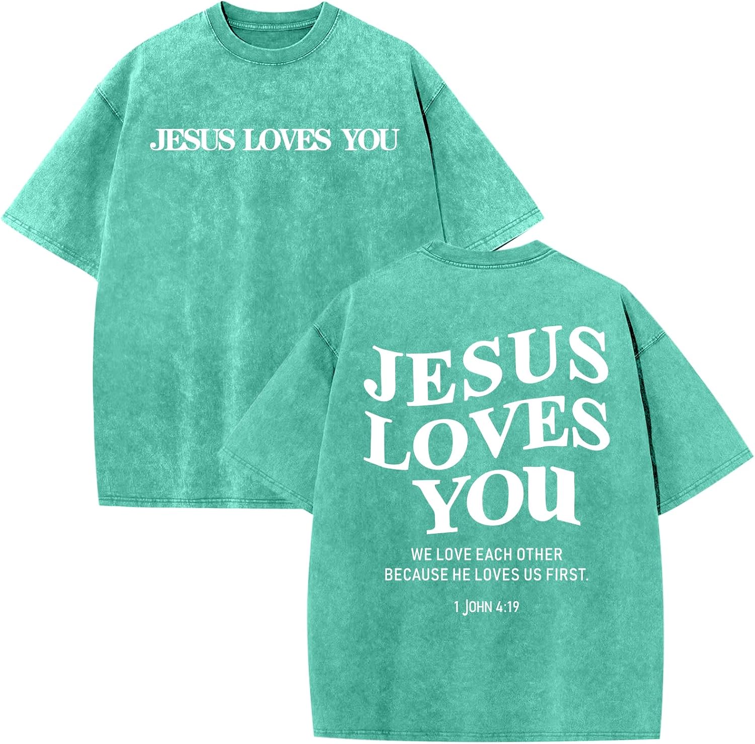 Jesus Loves You Acid Wash T-Shirt – Oversized Christian Graphic Tee for Men & Women