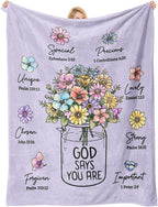 God Says You Are" Christian Blanket for Women – Floral Bible Verse Throw 60"×50", Faith Gift for Her