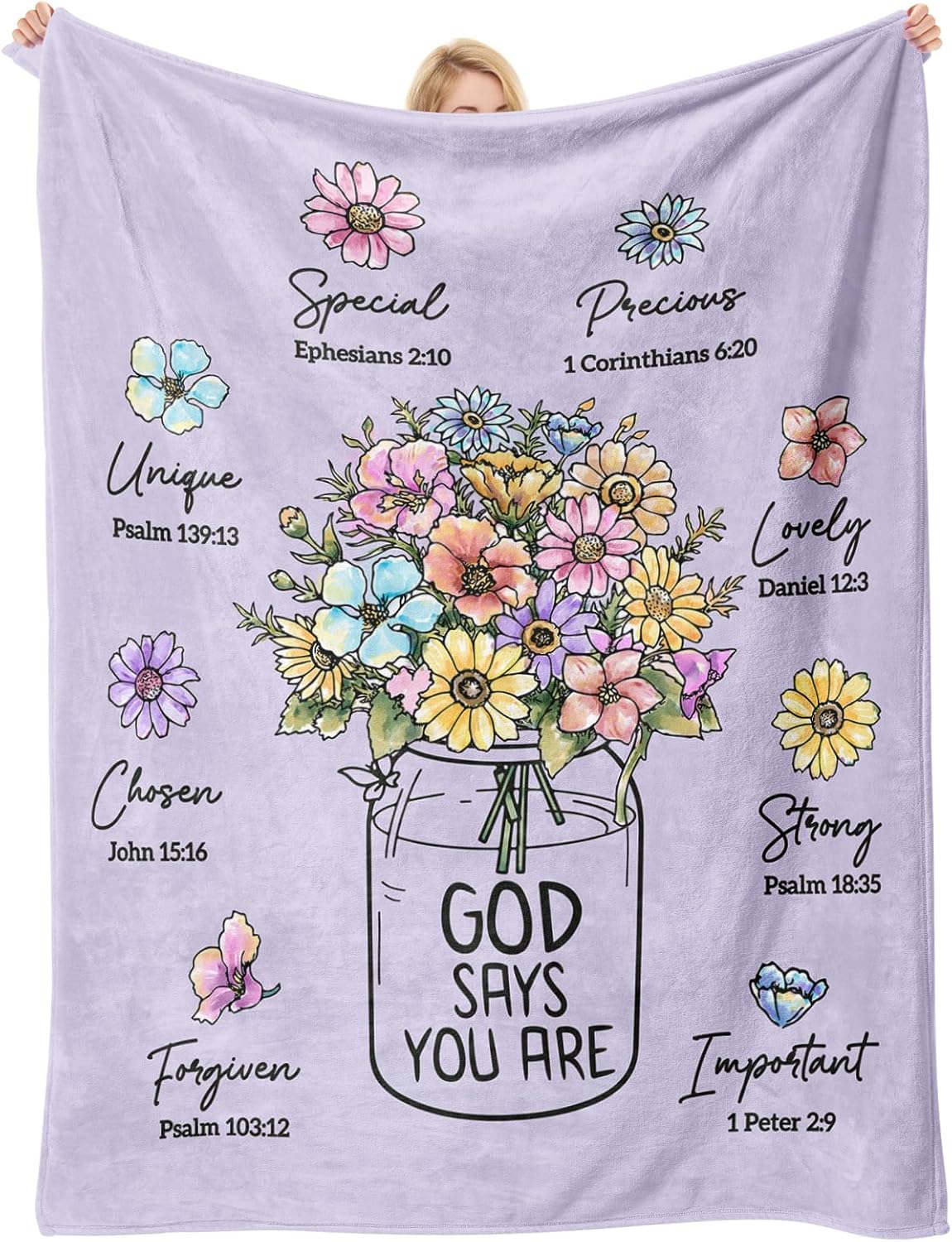 God Says You Are" Christian Blanket for Women – Floral Bible Verse Throw 60"×50", Faith Gift for Her