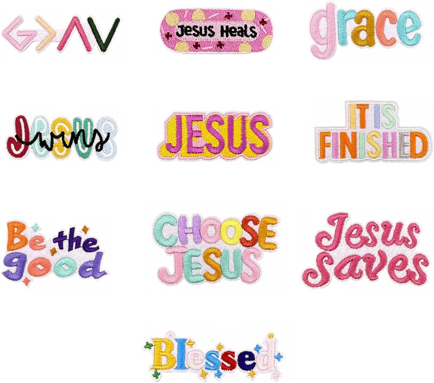 Love Jesus Christian Iron-On Patches – 10 Pack Religious Embroidered Appliqué for Hats, Jeans, Bags & DIY