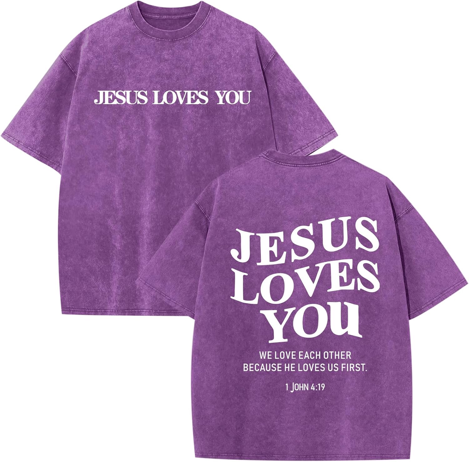 Jesus Loves You Acid Wash T-Shirt – Oversized Christian Graphic Tee for Men & Women