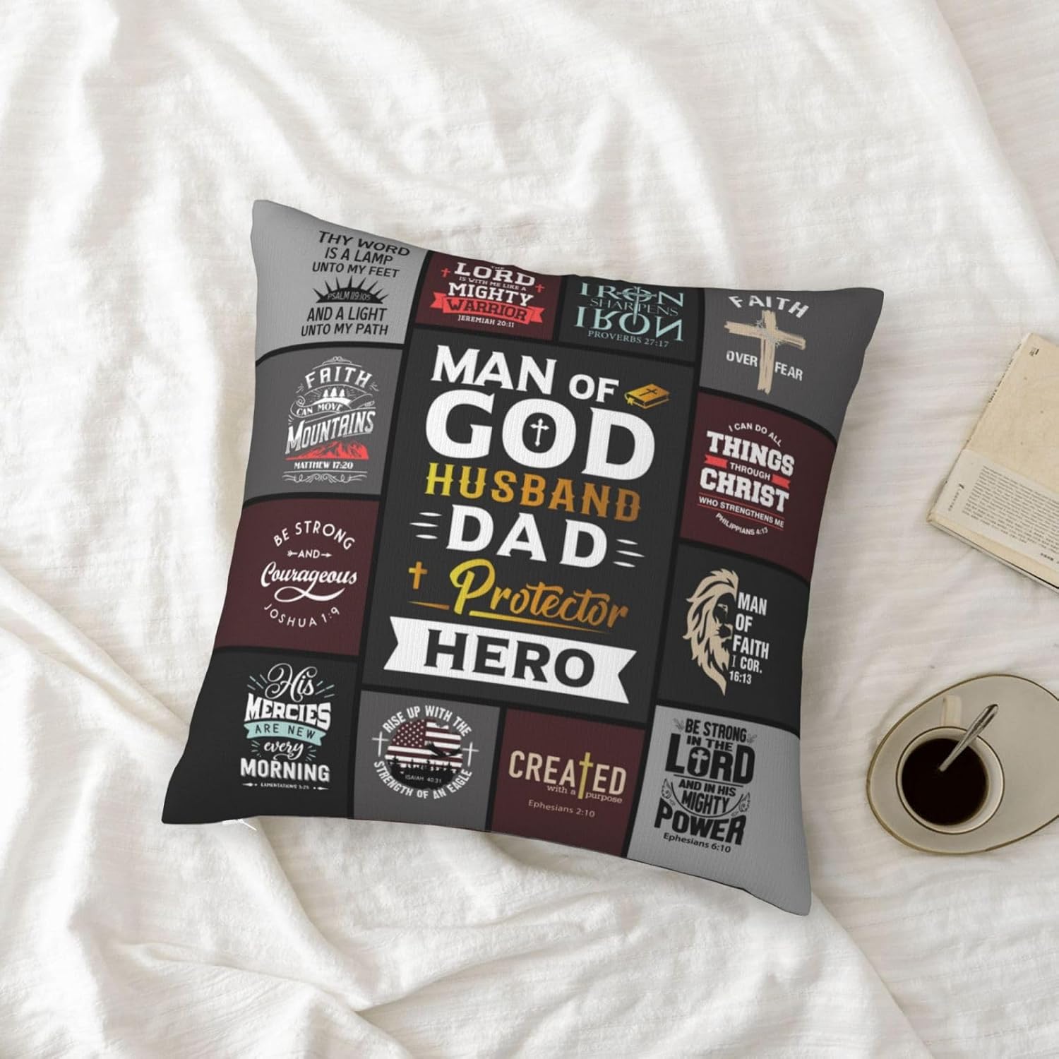 "Man of God" Christian Throw Pillow Cover 18"×18" – Faith Gift for Dad, Husband & Father (Cover Only)