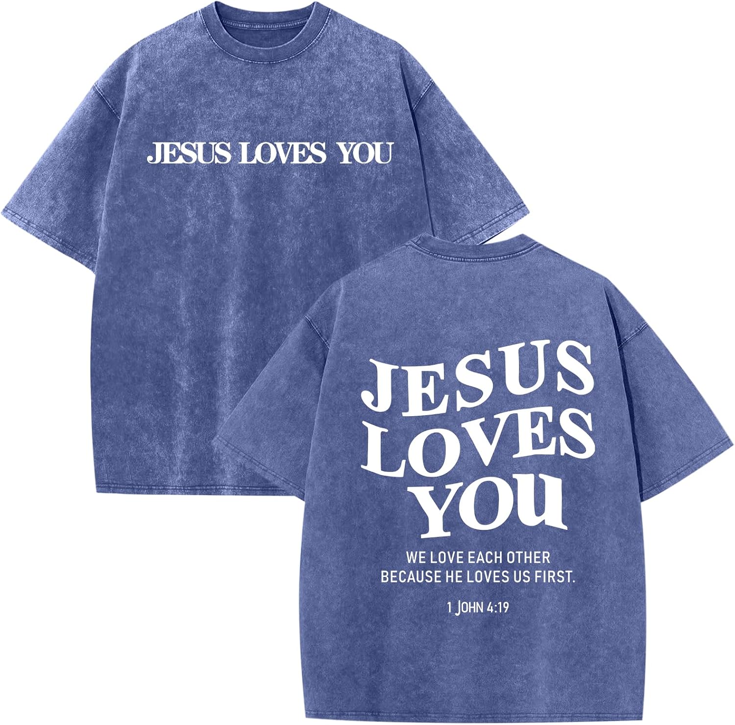 Jesus Loves You Acid Wash T-Shirt – Oversized Christian Graphic Tee for Men & Women