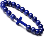 Natural Stone Cross Bracelet for Men & Women – 8mm Beaded Tiger's Eye Stretch Bracelet, Christian Faith Gift