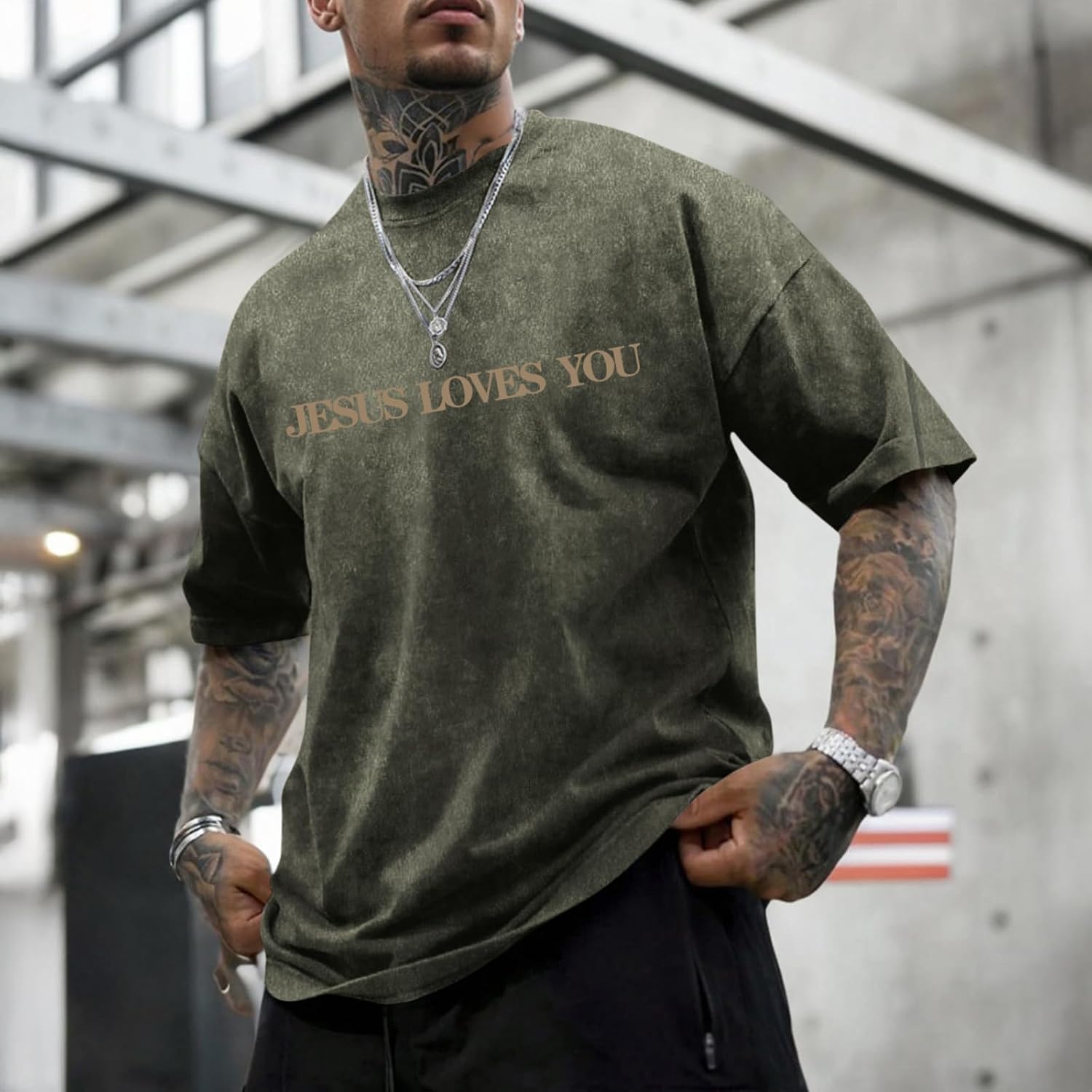 Jesus Loves You Acid Wash T-Shirt – Oversized Christian Graphic Tee for Men & Women