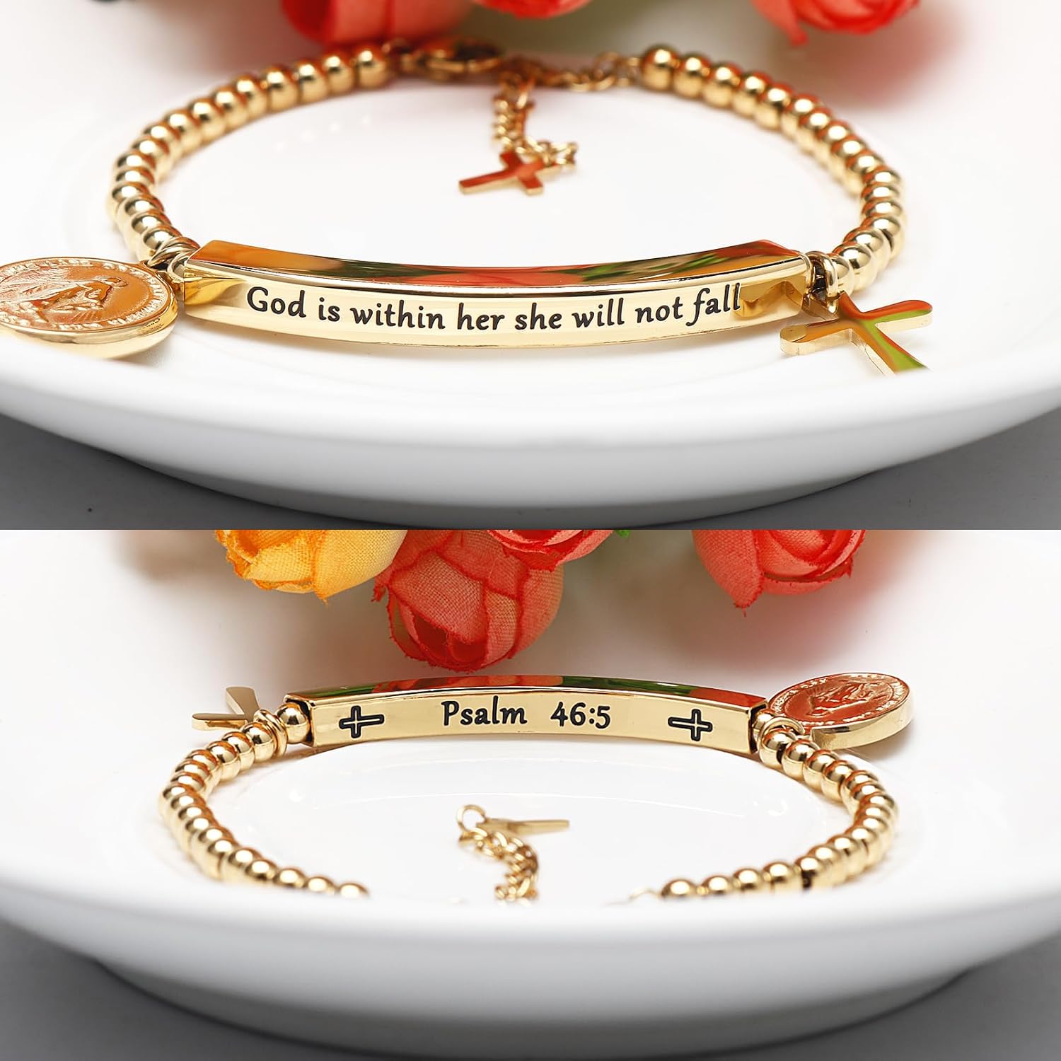God Is Within Her" Christian Bracelet for Women – Bible Verse Cross & Butterfly Charm, Stainless Steel Faith Gift