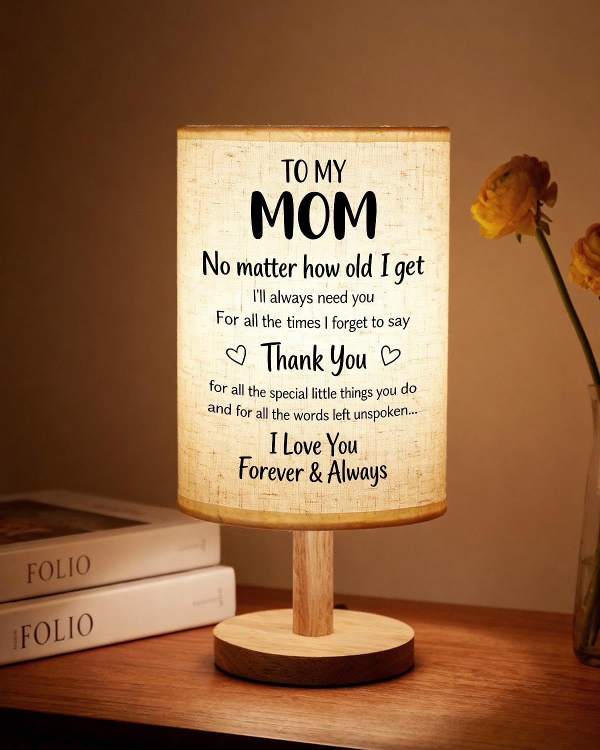 Dear Mom" Bible Verse Table Lamp – Christian Bedside Light with Inspirational Message, Faith Gift for Her