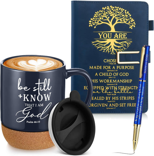 Be Still & Know" Christian Gift Set for Men – Leather Bible Journal, Cork Ceramic Mug & Pen