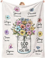 God Says You Are" Christian Blanket for Women – Floral Bible Verse Throw 60"×50", Faith Gift for Her
