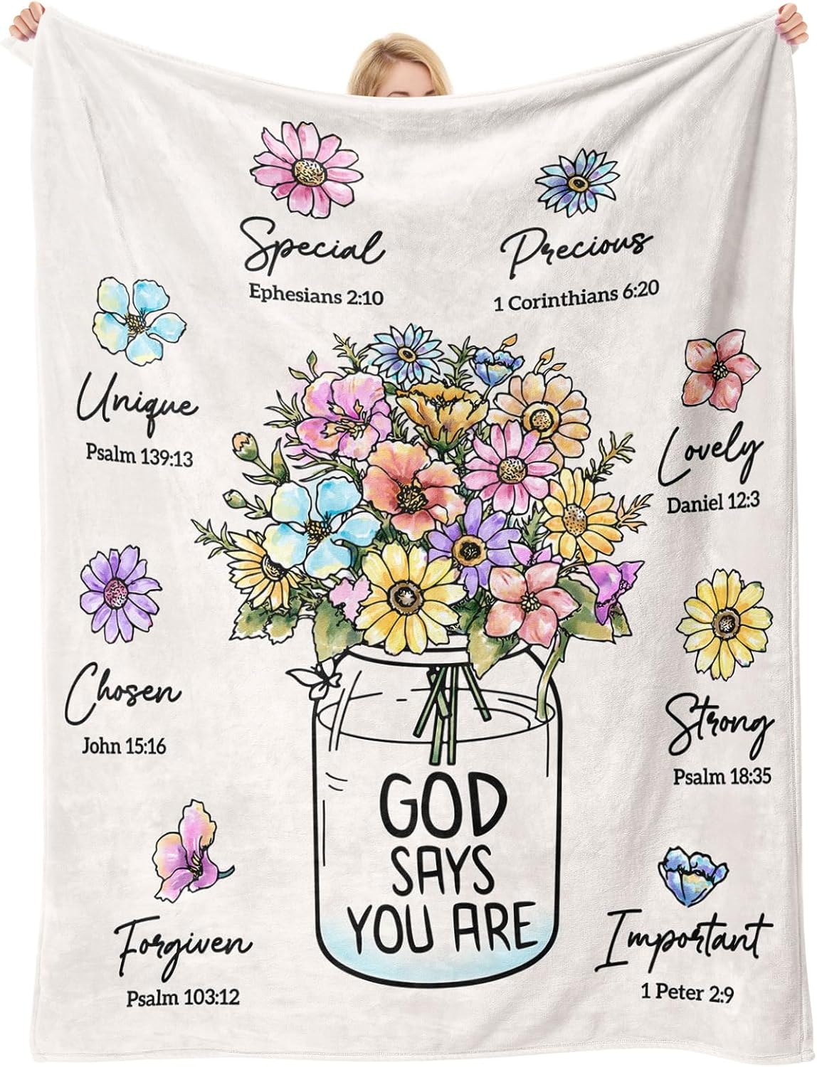 God Says You Are" Christian Blanket for Women – Floral Bible Verse Throw 60"×50", Faith Gift for Her