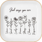 God Says You Are" Ceramic Ring Dish – Floral Bible Verse Jewelry Tray, Faith Gift for Her & Teen Girls