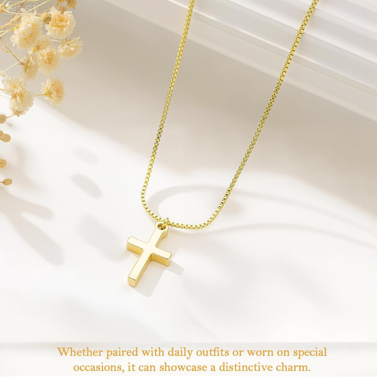 Dainty 14K Gold Plated Cross Necklace for Women, Non Tarnish Faith Pendant Gift