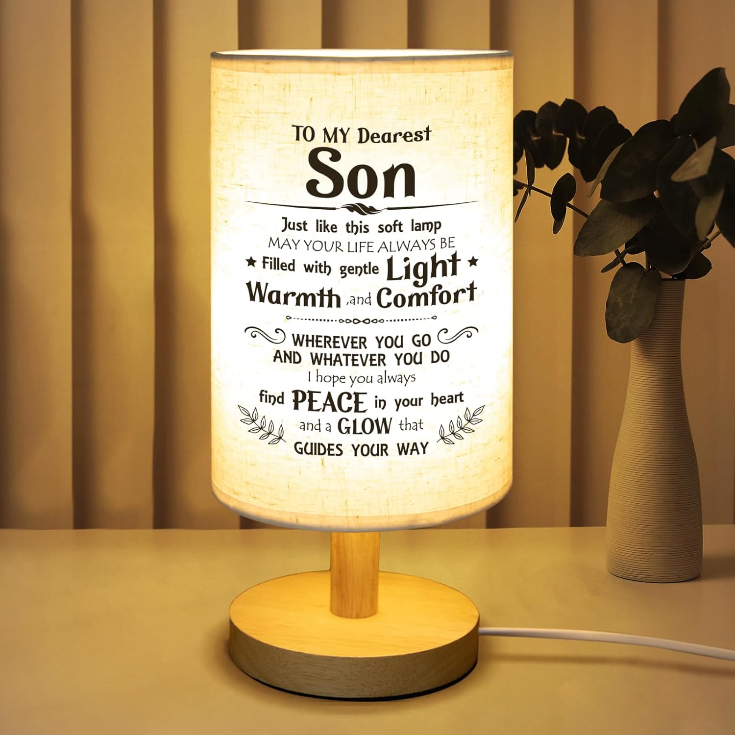 Dear Mom" Bible Verse Table Lamp – Christian Bedside Light with Inspirational Message, Faith Gift for Her