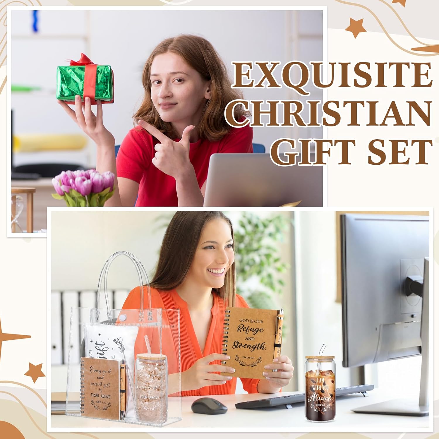 12-Set Christian Gift Bundle – Bible Study Supplies, Glass Cups, Notebooks & Gift Bags for Church & Women's Groups