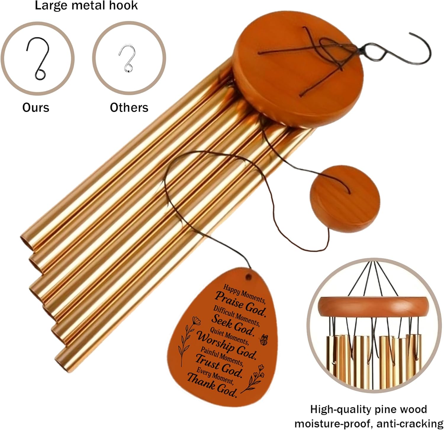 Christian Cross Wind Chimes for Outside 28" – Bible Verse Garden Decor, Faith Gift for Mom & Grandma (Gift-Boxed)