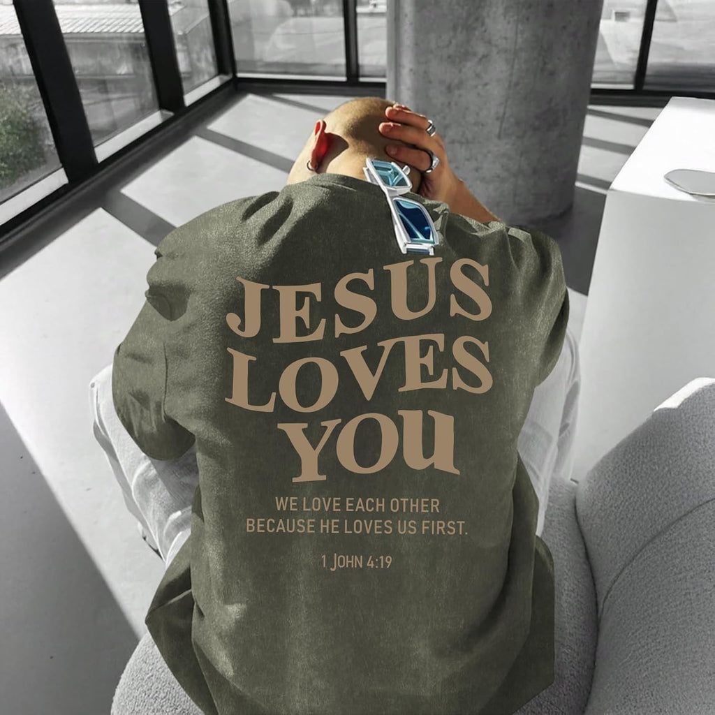 Jesus Loves You Acid Wash T-Shirt – Oversized Christian Graphic Tee for Men & Women