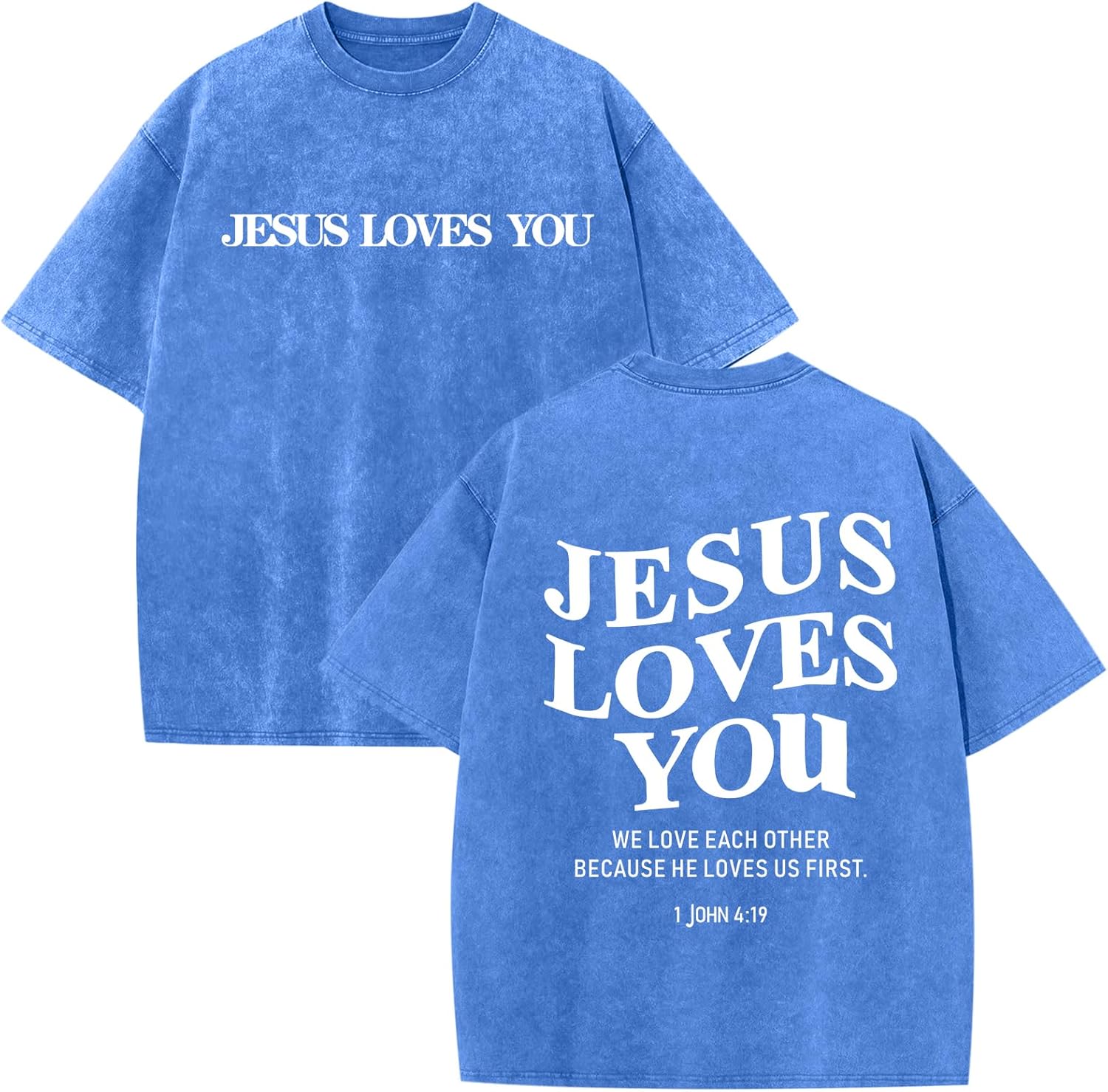Jesus Loves You Acid Wash T-Shirt – Oversized Christian Graphic Tee for Men & Women