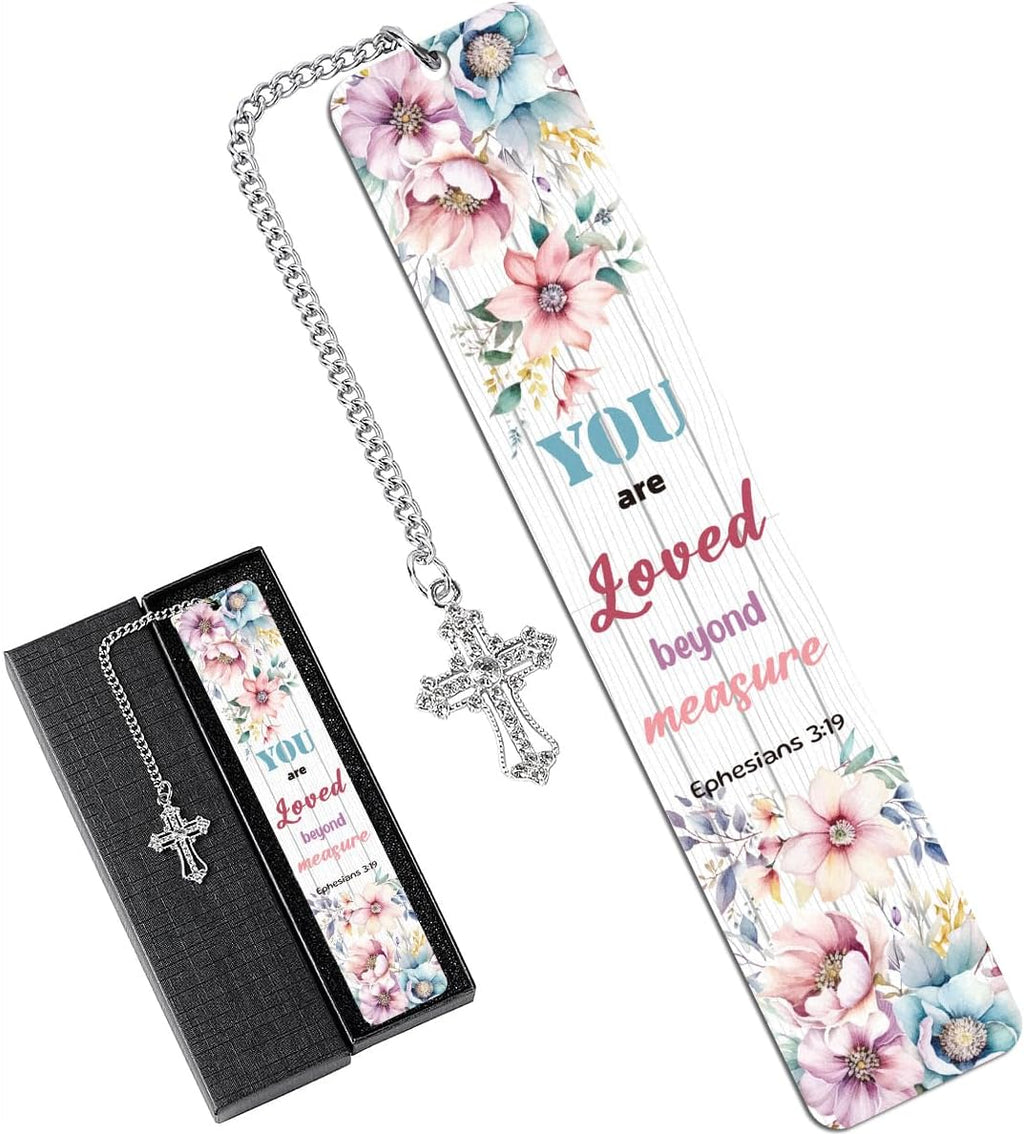 You Are Loved Beyond Measure" Metal Bible Verse Bookmark – Christian Gift for Women with Cross Charm & Gift Box