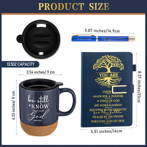 Be Still & Know" Christian Gift Set for Men – Leather Bible Journal, Cork Ceramic Mug & Pen