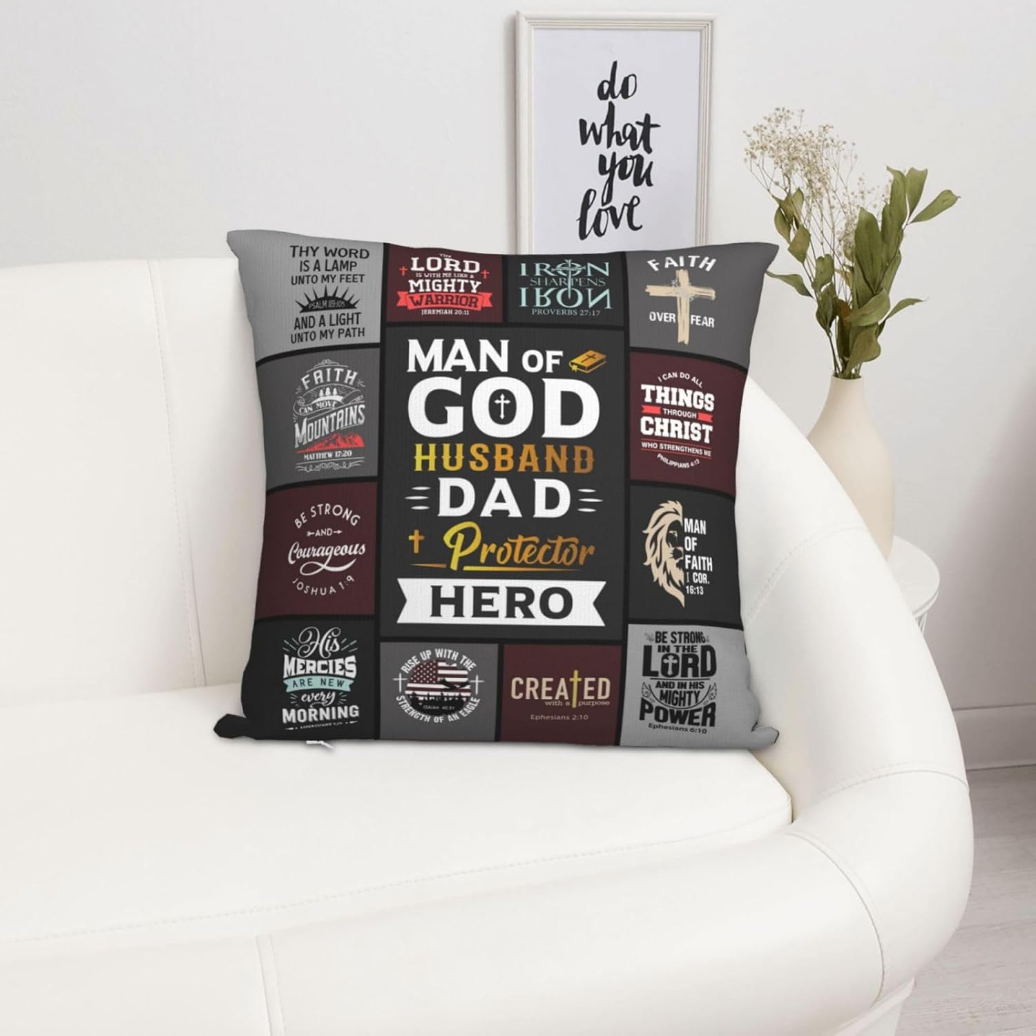 "Man of God" Christian Throw Pillow Cover 18"×18" – Faith Gift for Dad, Husband & Father (Cover Only)