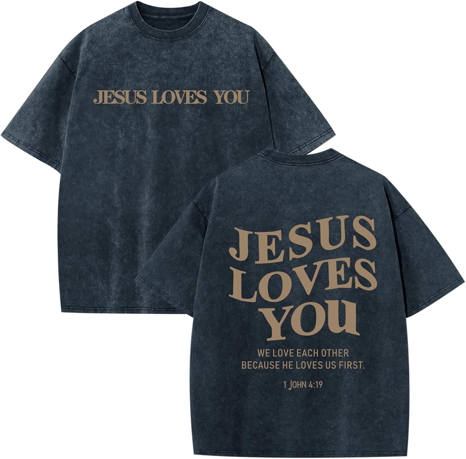 Jesus Loves You Acid Wash T-Shirt – Oversized Christian Graphic Tee for Men & Women