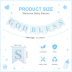 Blue Gingham God Bless Banner, Baptism Banner, First Communion Decor, Christening Party Decoration, Religious Celebration Banner