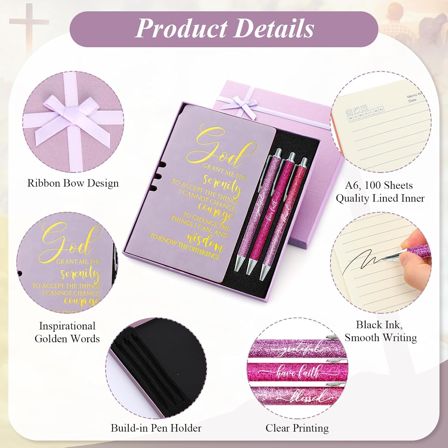 Christian Gifts for Women, Prayer Journal and Pen Gift Set with Gift Box, Scripture Notebook, Faith Gift for Graduation, Church, Sunday School