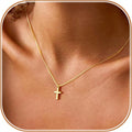 Dainty 14K Gold Plated Cross Necklace for Women, Non Tarnish Faith Pendant Gift