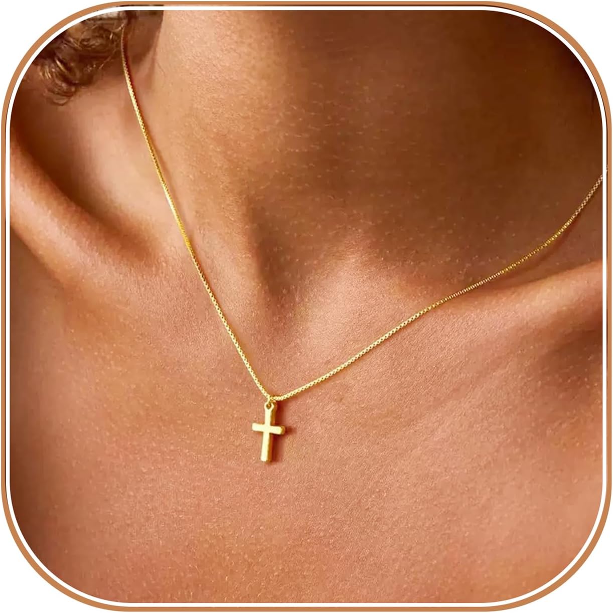 Dainty 14K Gold Plated Cross Necklace for Women, Non Tarnish Faith Pendant Gift