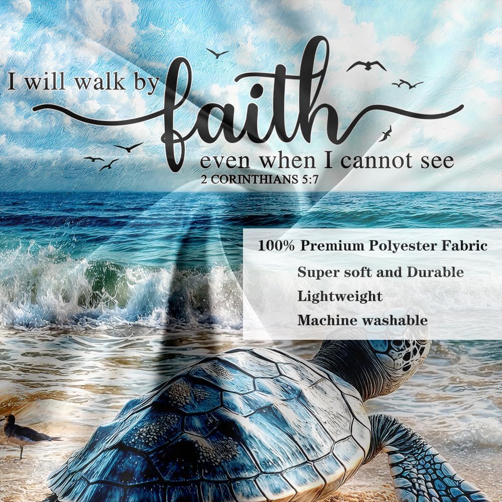 Sea Turtle Bible Verse Shower Curtain, Coastal Christian Decor Accessories Hooks Included 72X72IN
