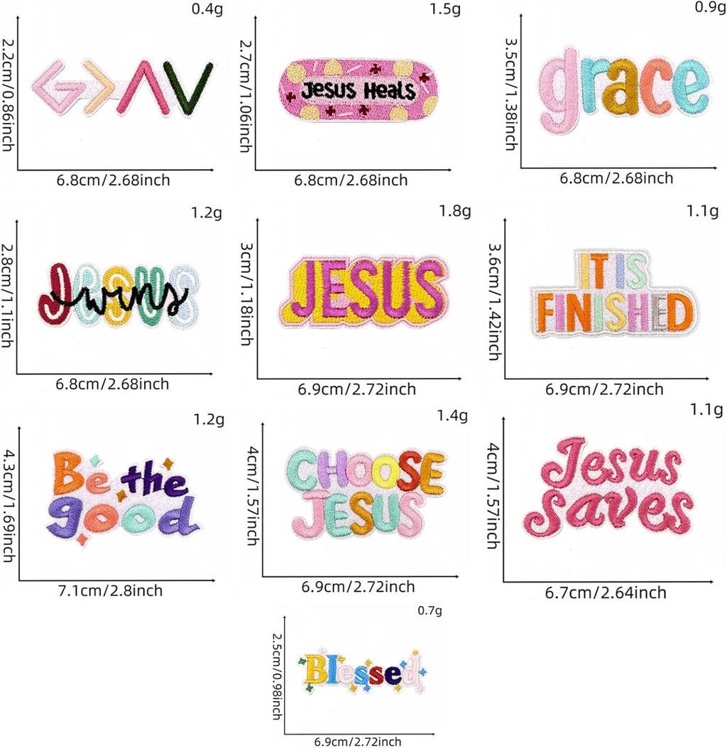 Love Jesus Christian Iron-On Patches – 10 Pack Religious Embroidered Appliqué for Hats, Jeans, Bags & DIY