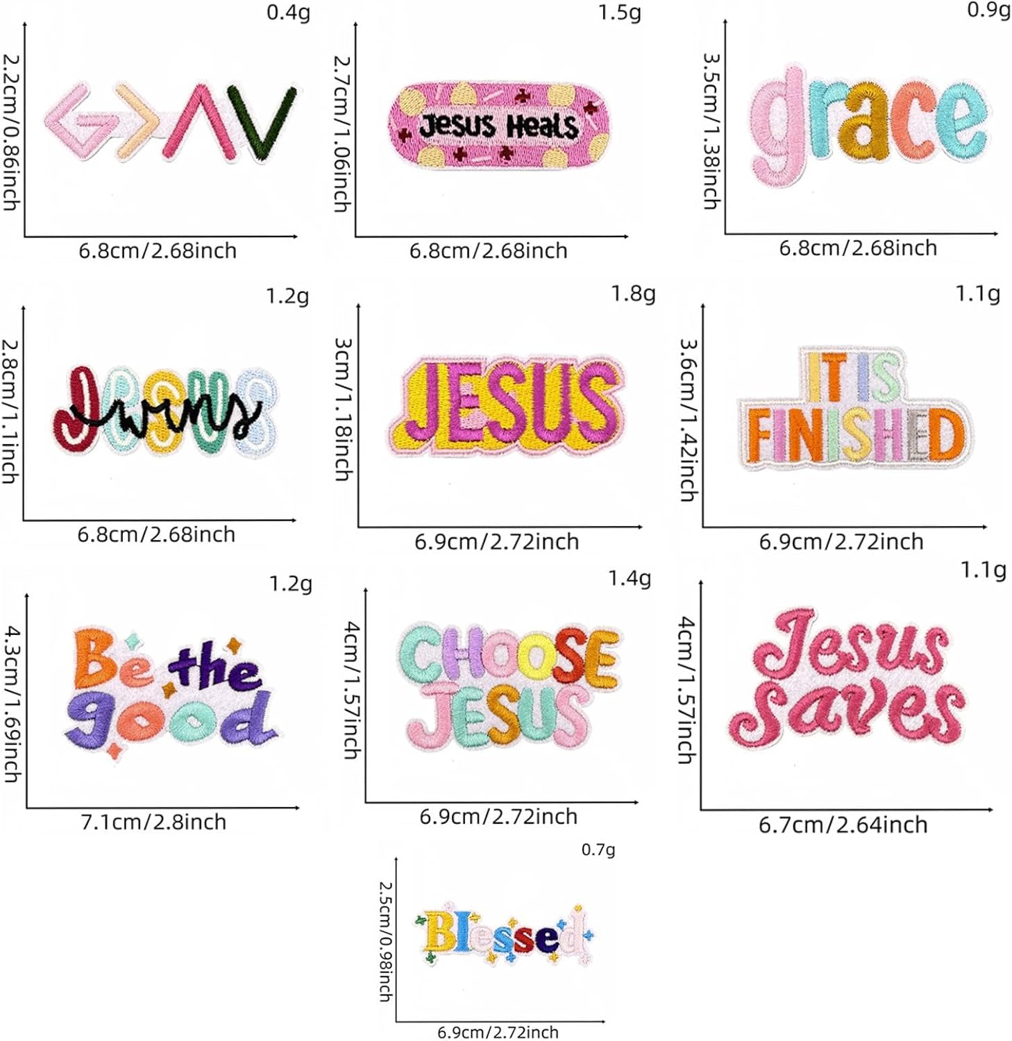 Love Jesus Christian Iron-On Patches – 10 Pack Religious Embroidered Appliqué for Hats, Jeans, Bags & DIY