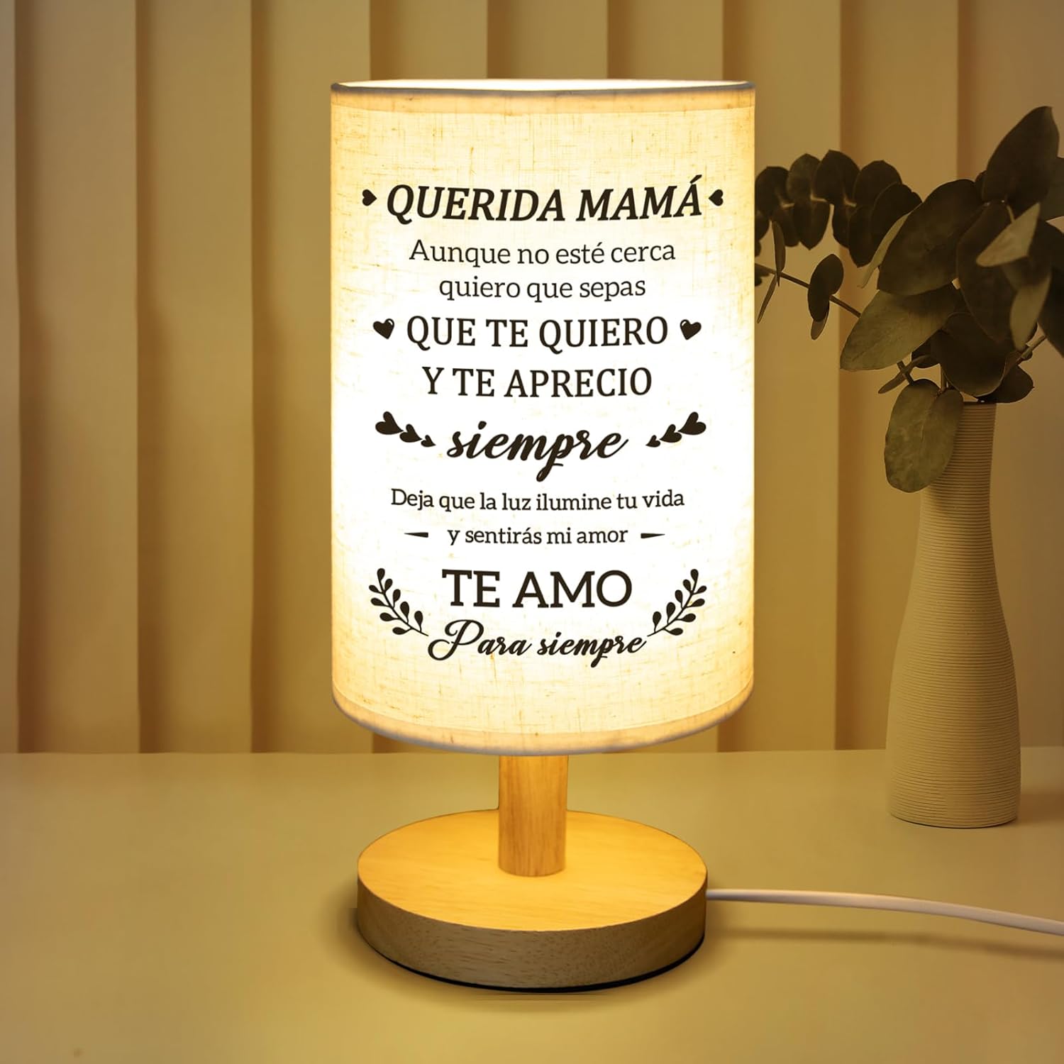Dear Mom" Bible Verse Table Lamp – Christian Bedside Light with Inspirational Message, Faith Gift for Her