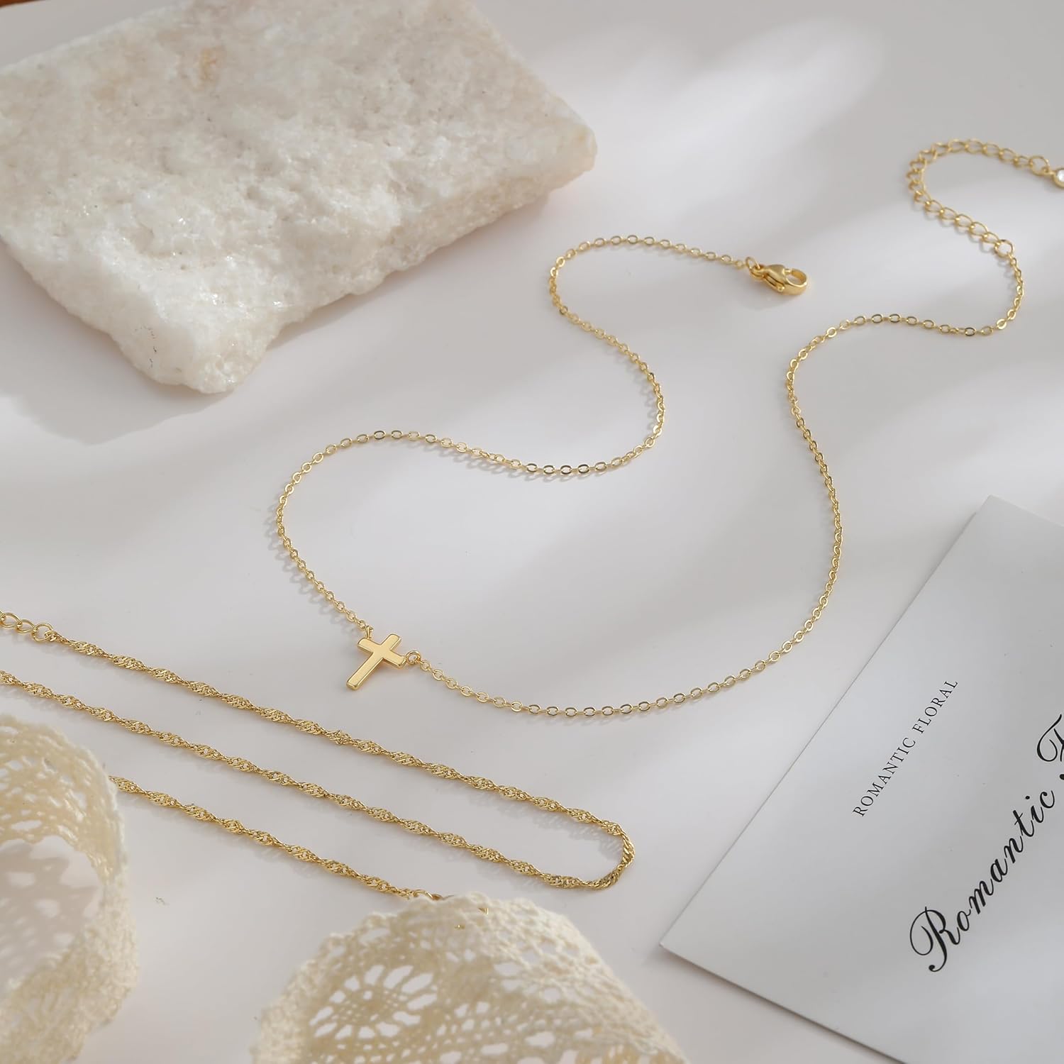 Dainty Layered Gold Cross Necklace for Women – 14K Gold Plated Choker, Trendy Christian Faith Jewelry