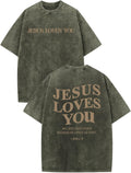 Jesus Loves You Acid Wash T-Shirt – Oversized Christian Graphic Tee for Men & Women
