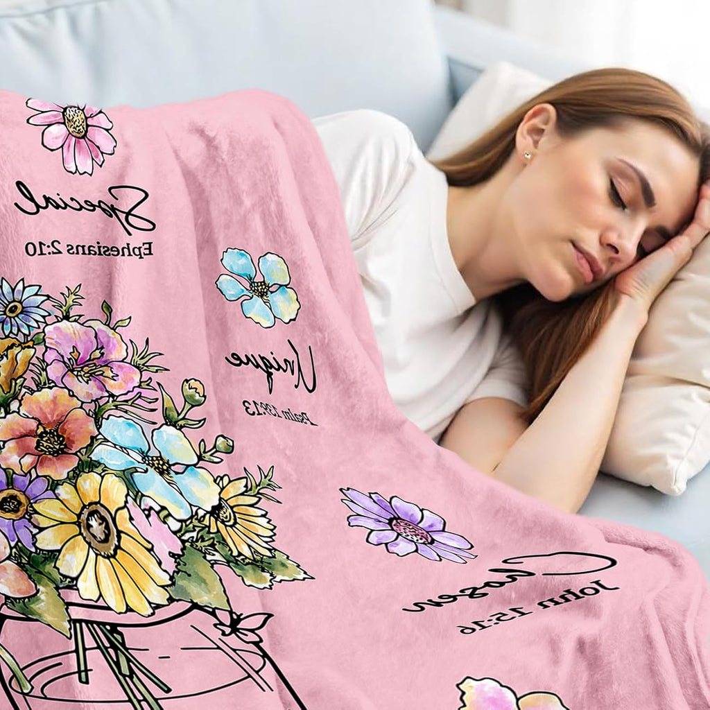God Says You Are" Christian Blanket for Women – Floral Bible Verse Throw 60"×50", Faith Gift for Her