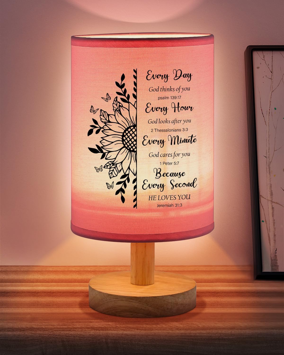 Dear Mom" Bible Verse Table Lamp – Christian Bedside Light with Inspirational Message, Faith Gift for Her