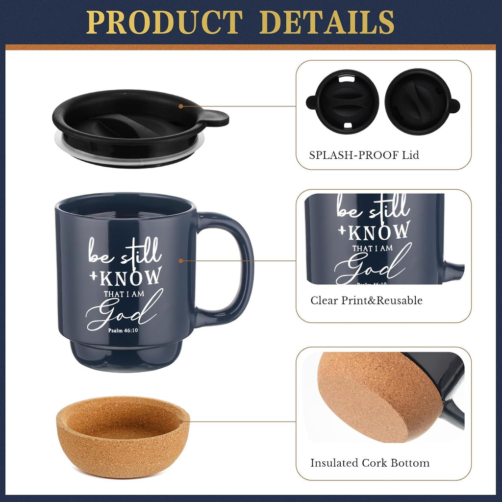 Be Still & Know" Christian Gift Set for Men – Leather Bible Journal, Cork Ceramic Mug & Pen