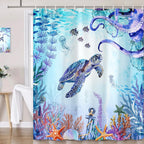 Sea Turtle Bible Verse Shower Curtain, Coastal Christian Decor Accessories Hooks Included 72X72IN