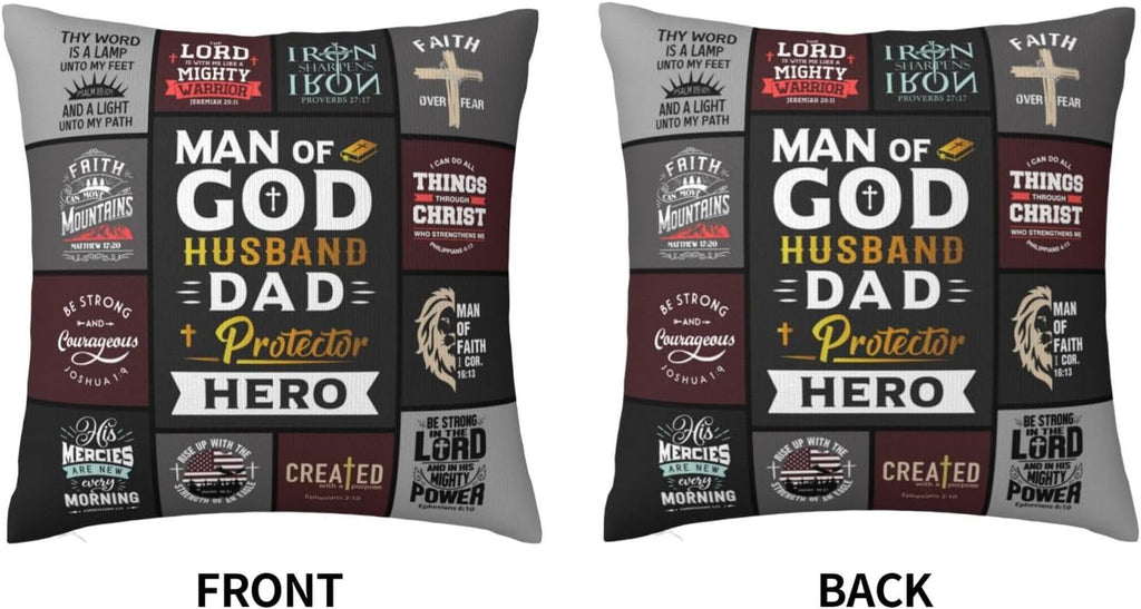 "Man of God" Christian Throw Pillow Cover 18"×18" – Faith Gift for Dad, Husband & Father (Cover Only)