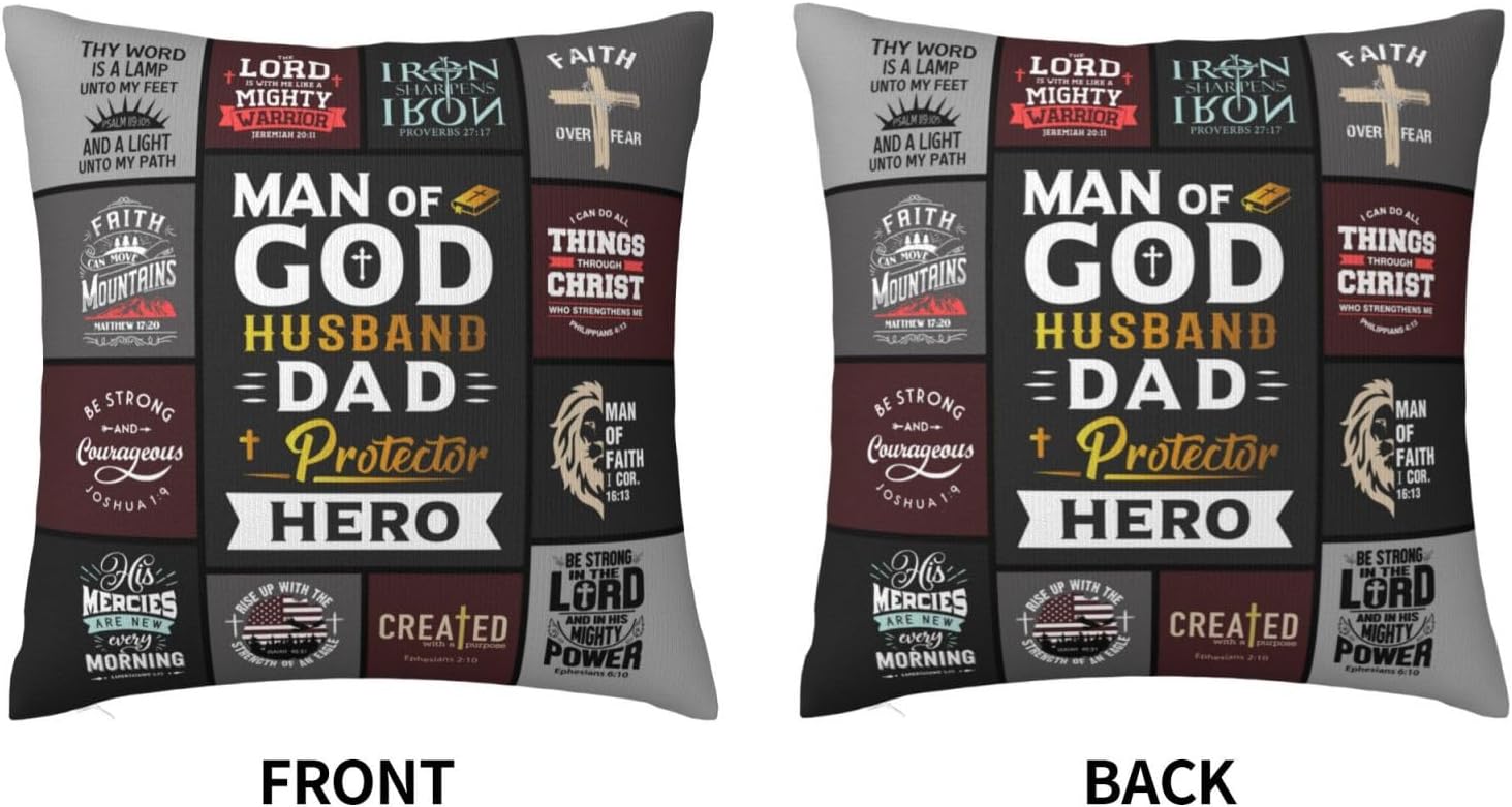 "Man of God" Christian Throw Pillow Cover 18"×18" – Faith Gift for Dad, Husband & Father (Cover Only)