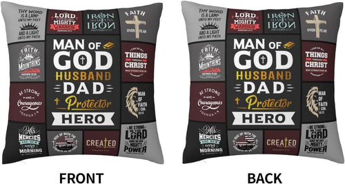 "Man of God" Christian Throw Pillow Cover 18"×18" – Faith Gift for Dad, Husband & Father (Cover Only)