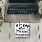 May God Bless This Home" Wooden Box Sign – Rustic Farmhouse Christian Tabletop & Shelf Decor, Housewarming Gift