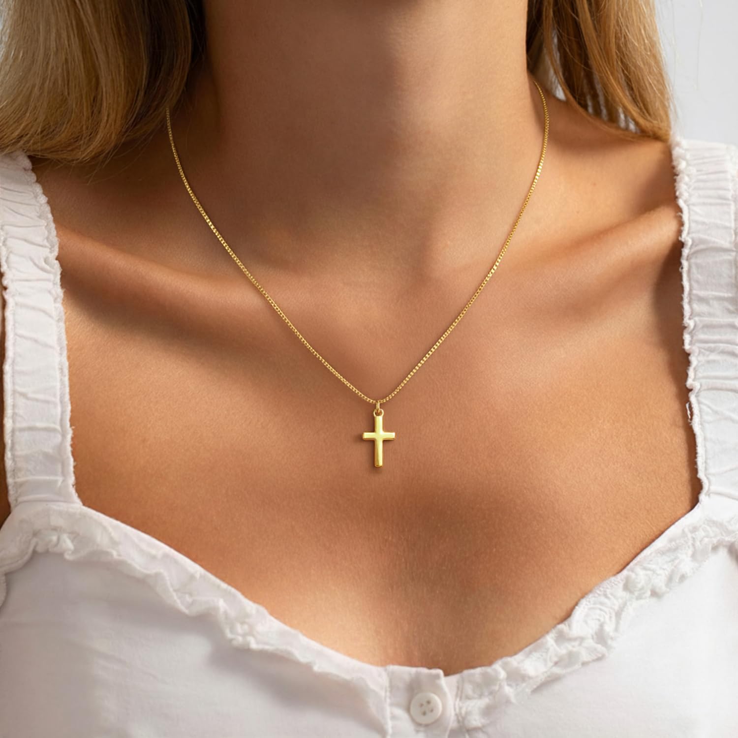 Dainty 14K Gold Plated Cross Necklace for Women, Non Tarnish Faith Pendant Gift