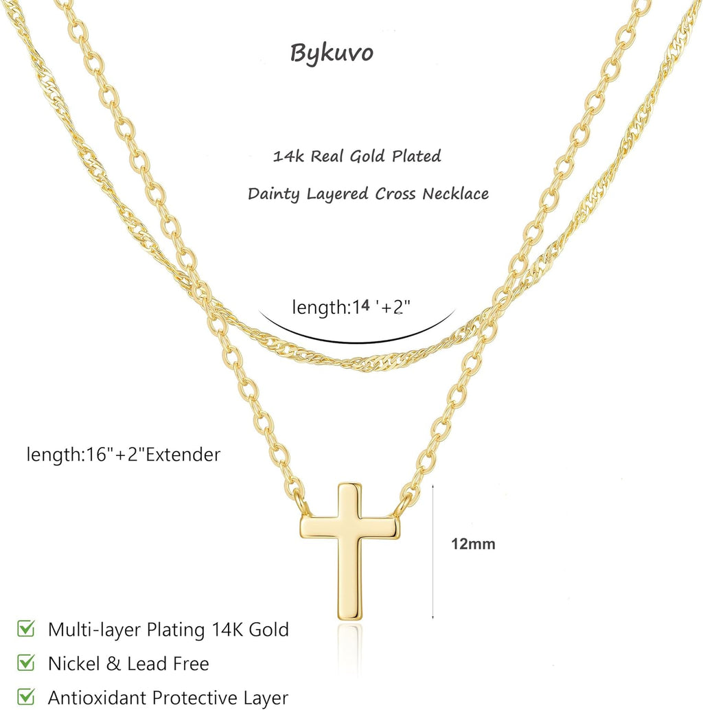 Dainty Layered Gold Cross Necklace for Women – 14K Gold Plated Choker, Trendy Christian Faith Jewelry