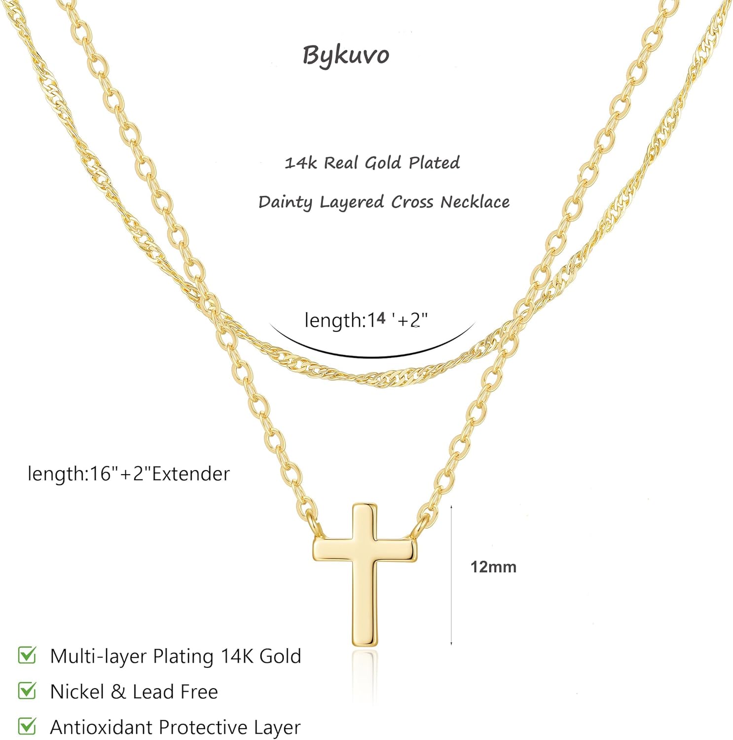 Dainty Layered Gold Cross Necklace for Women – 14K Gold Plated Choker, Trendy Christian Faith Jewelry